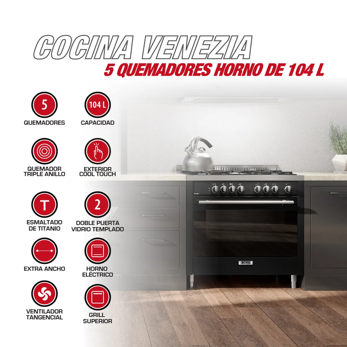 THOMAS - Cocina 5 quemadores horno de 104 Lts