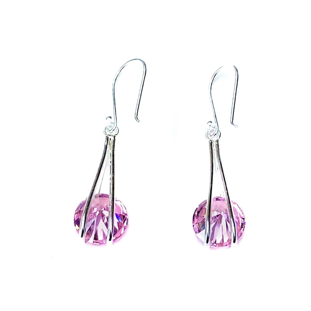 AMKALE - Aros Circon Rosado 10mm - Plata