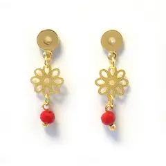 ANDREA COGGIOLA JOYAS - Aro Flor Cristal Rojo Enchapado Oro 18K