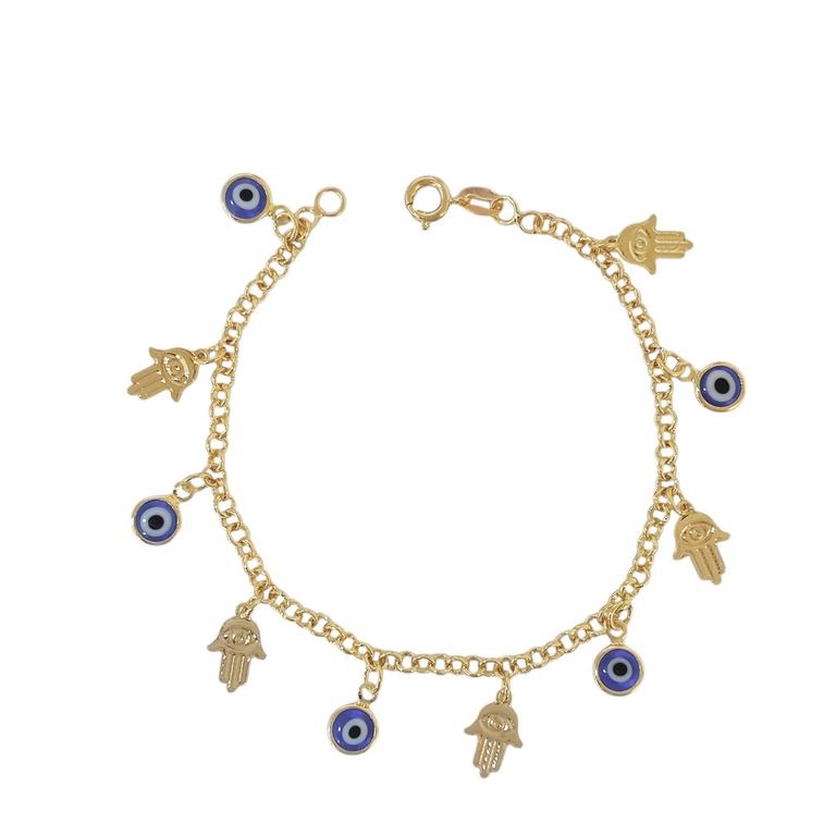 Pulsera Ojo Turco Mano Fatima Enchapada Oro 18K Dorado TALLA UNICA