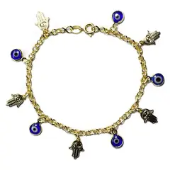 ANDREA COGGIOLA JOYAS - Pulsera Ojo Turco Mano Fátima Enchapada Oro 18K