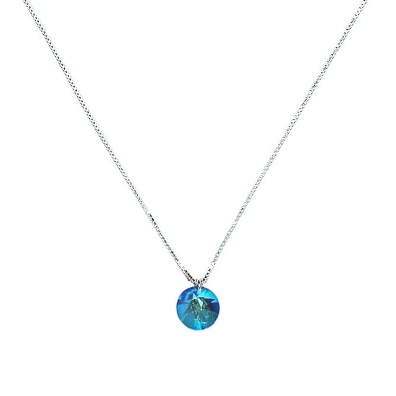 ANDREA COGGIOLA JOYAS - Collar Cristal Austriaco Azul Bermuda Punto de luz Plata Fina 925