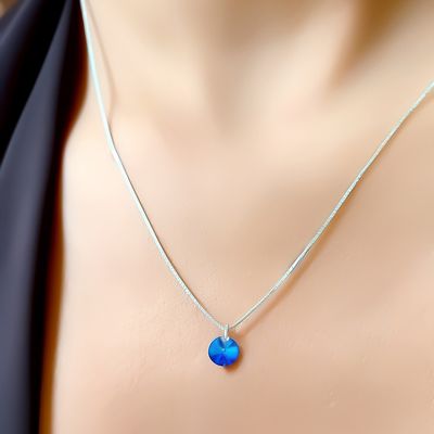 Imagen 2 del producto Collar Cristal Austriaco Azul Bermuda Punto de luz Plata Fina 925