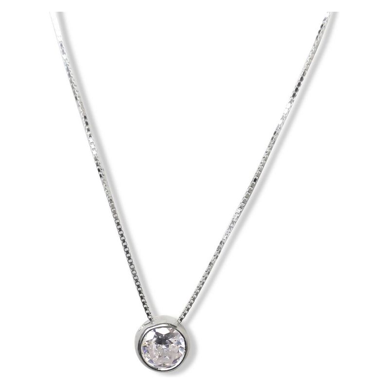 ANDREA COGGIOLA JOYAS - Collar Circón 6mm Punto De Luz Plata Fina 925