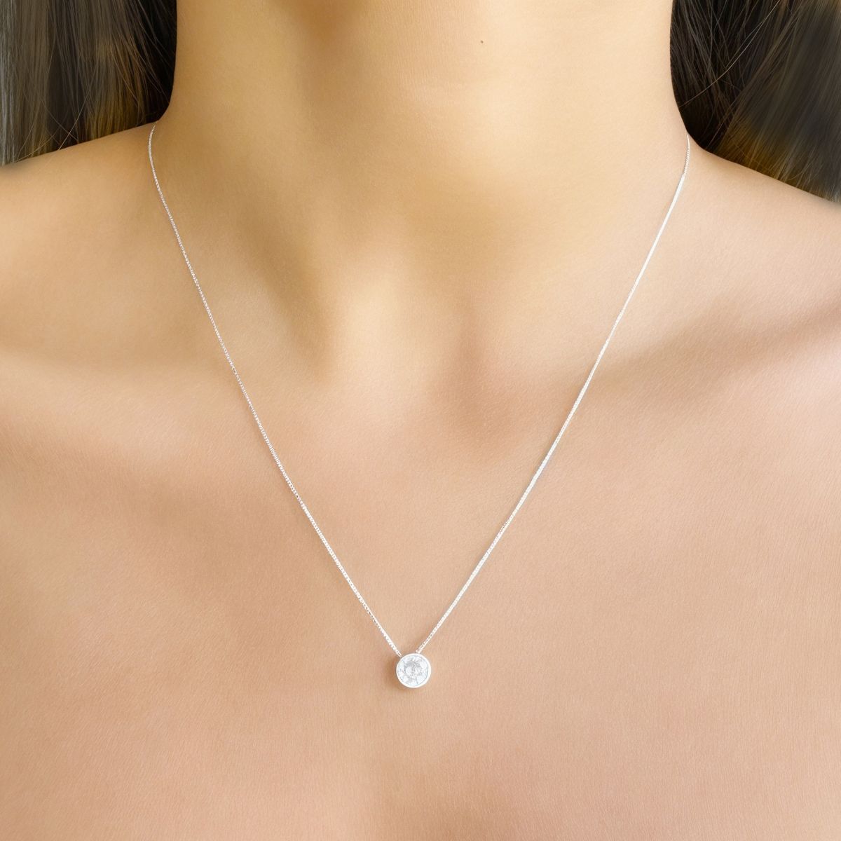 COGGIOLA - Collar Circón 6mm Punto De Luz Plata Fina 925