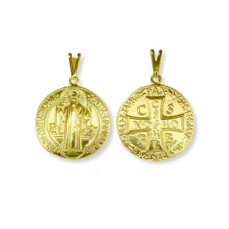 ANDREA COGGIOLA JOYAS - Colgante Medalla San Benito Grande 25mm Enchapado Oro 18K