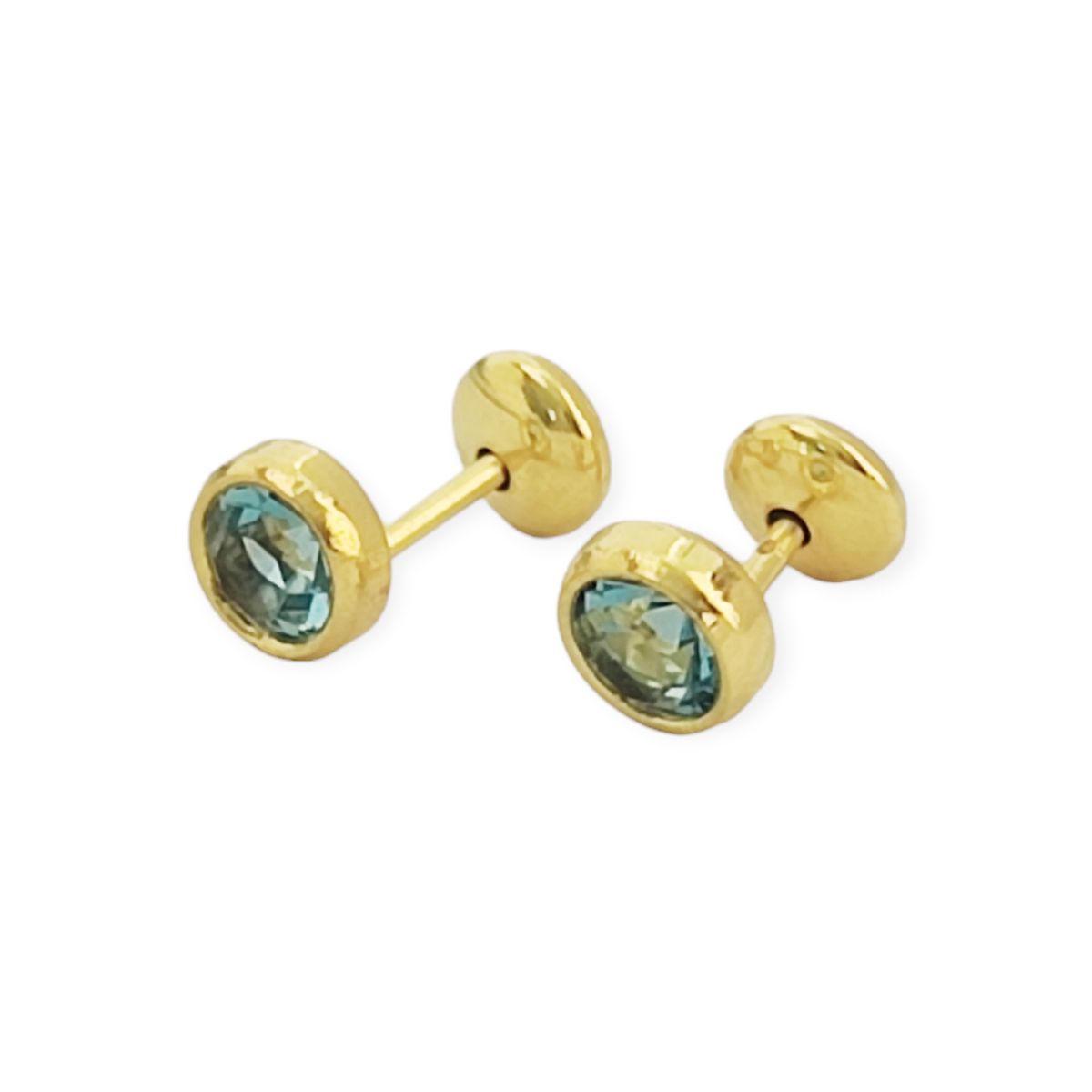 COGGIOLA - Aros Niña Circón Celeste 5mm Enchapado Oro 18K