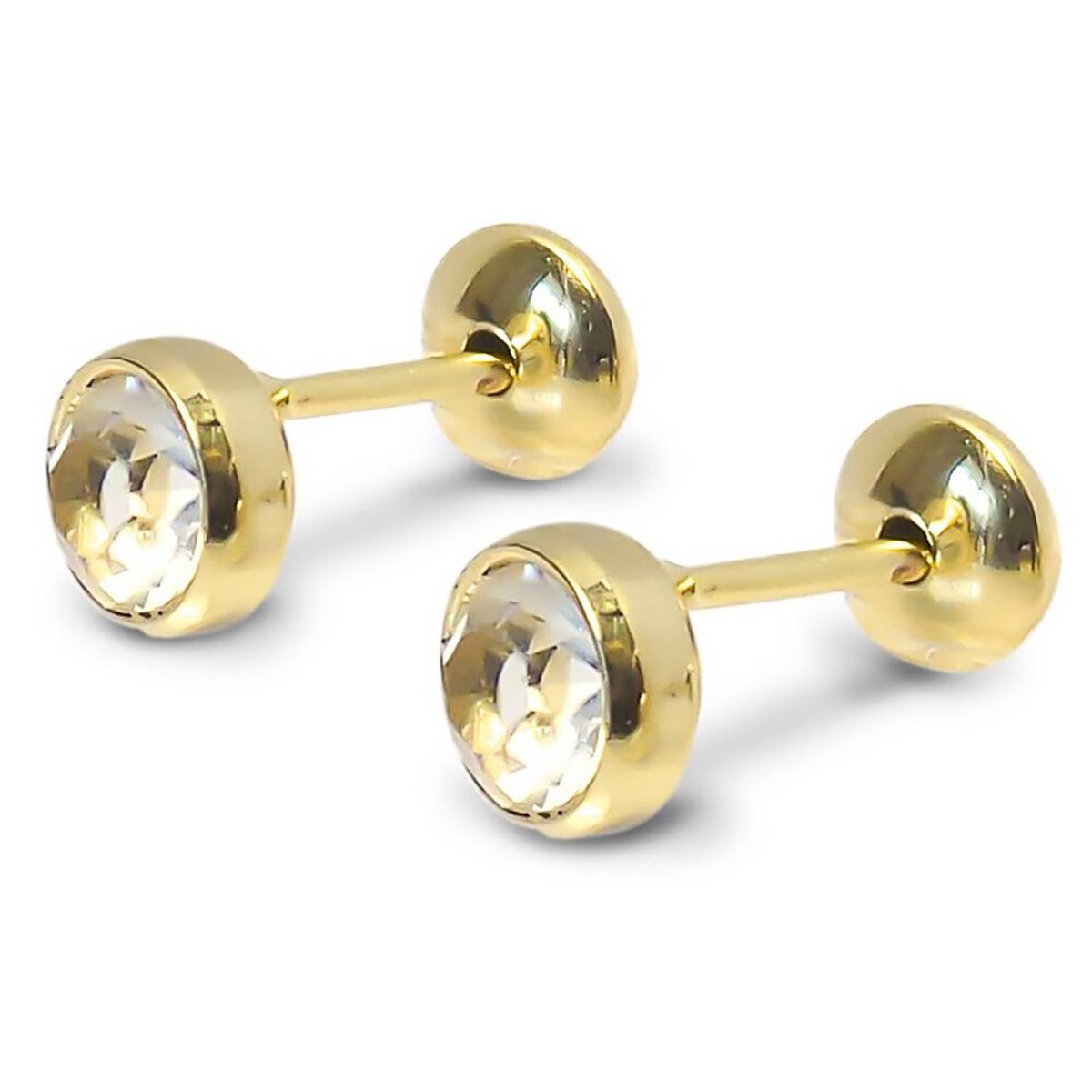 COGGIOLA - Aros Niña Circón Blanco 5mm Enchapado Oro 18K