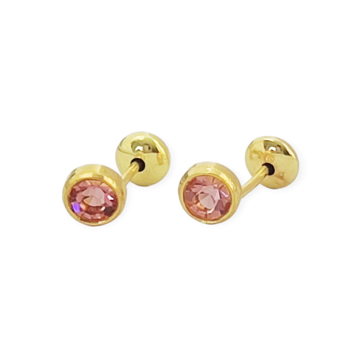 COGGIOLA - Aros Niña Circón Rosado 5mm Enchapado Oro 18K