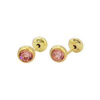 Aros Niña Circón Rosado 5mm Enchapado Oro 18K