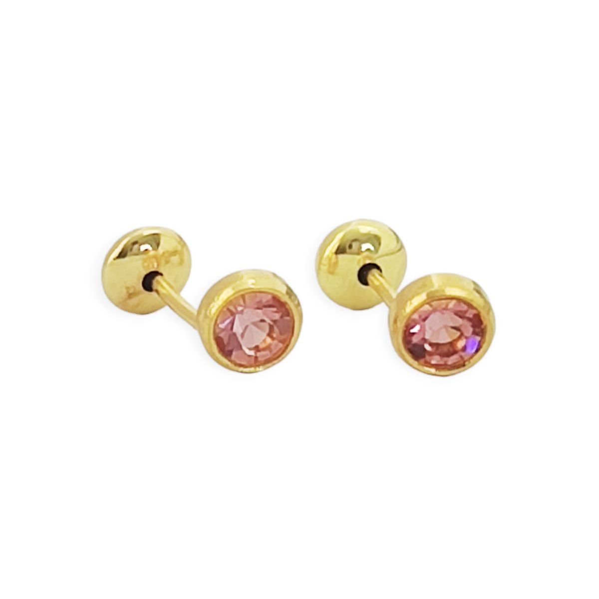 COGGIOLA - Aros Niña Circón Rosado 5mm Enchapado Oro 18K