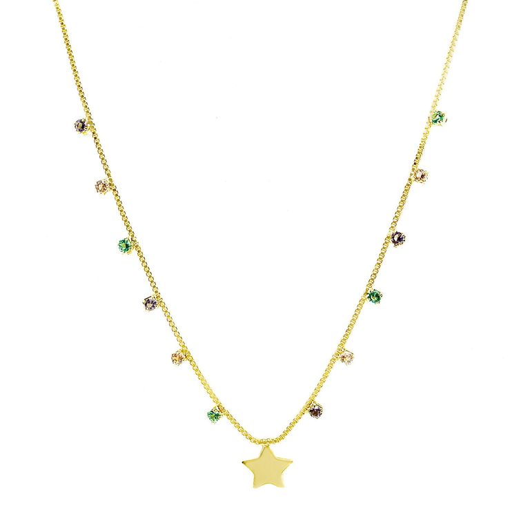 Collar Circones Colores Estrella Enchapado Oro 18K Dorado TALLA UNICA