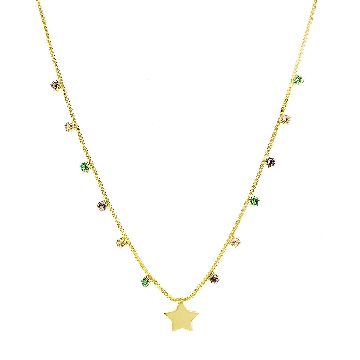 COGGIOLA - Collar Circones Colores Estrella Enchapado Oro 18K