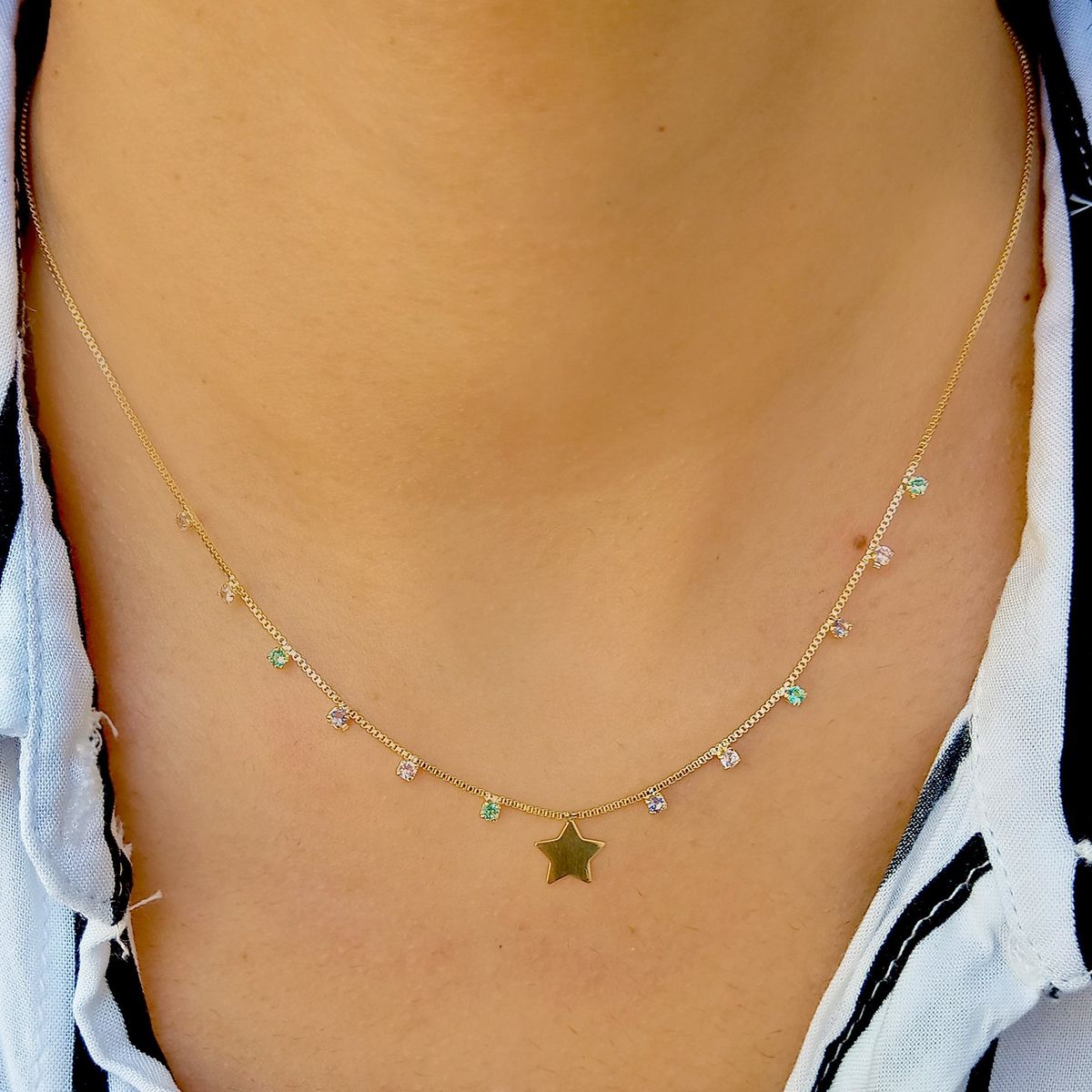 COGGIOLA - Collar Circones Colores Estrella Enchapado Oro 18K