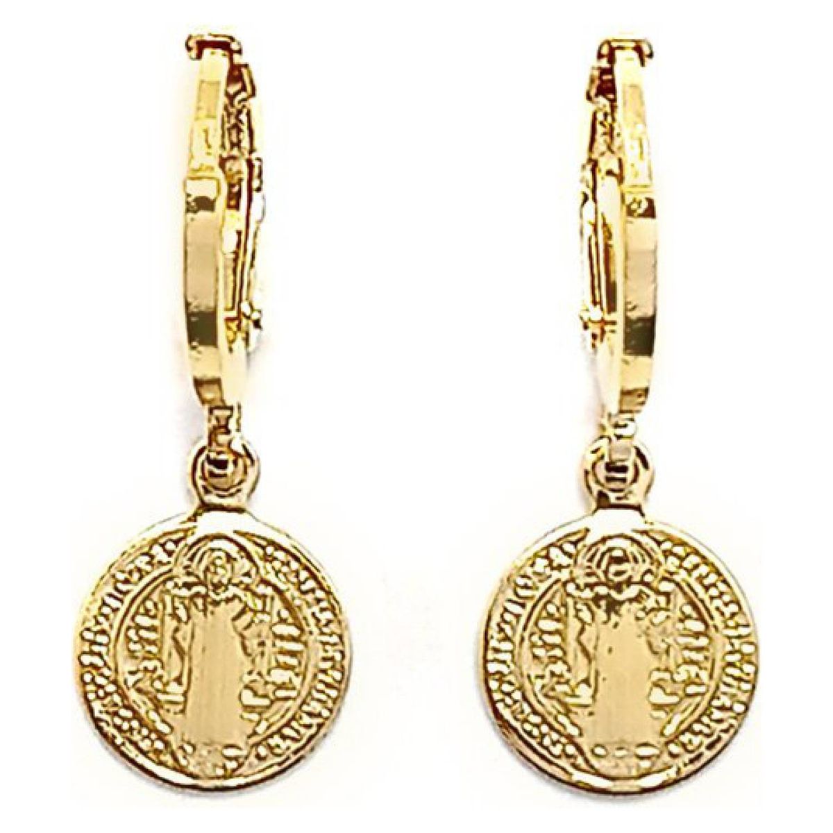 COGGIOLA - Aros Argolla Medalla San Benito Enchapados  Oro 18K