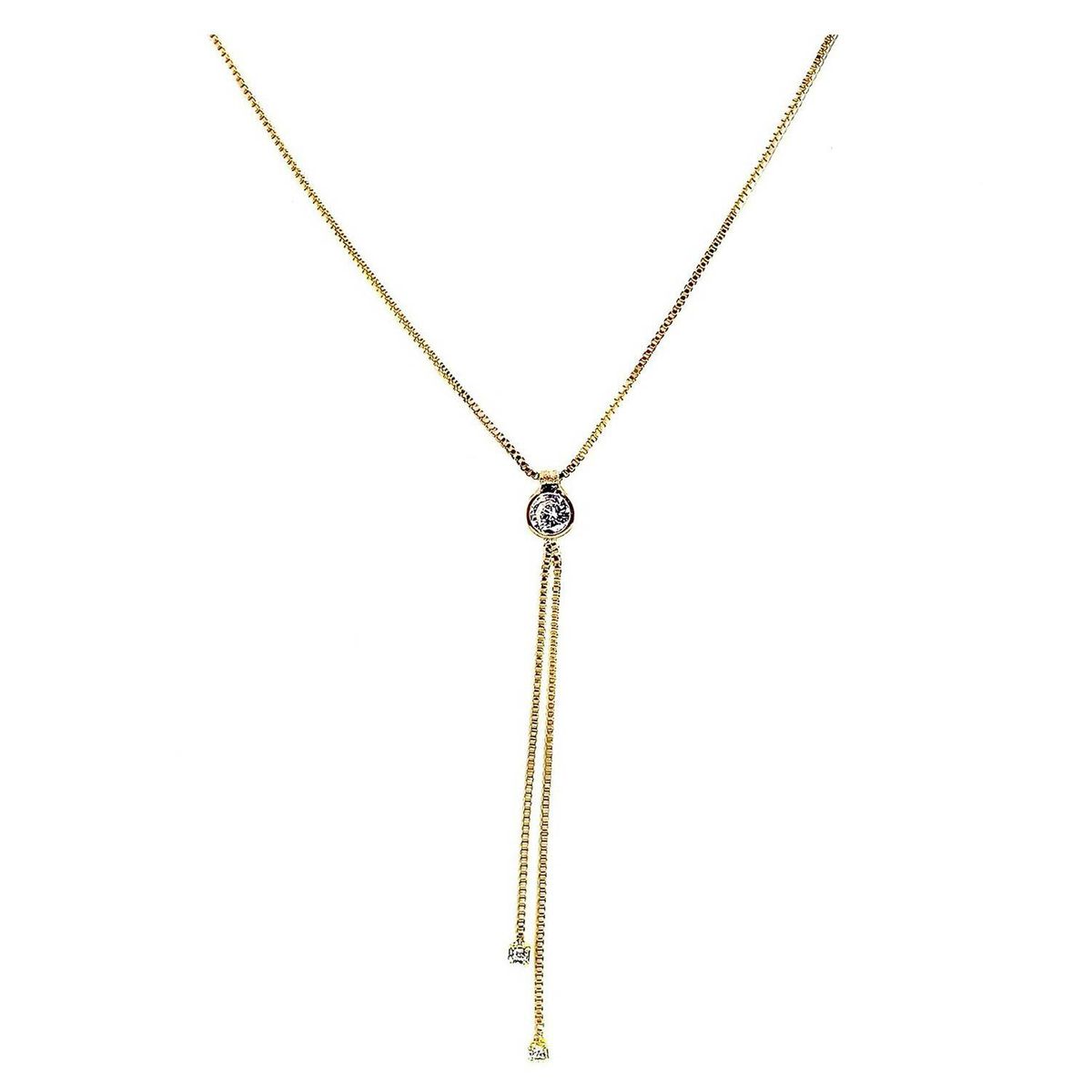 COGGIOLA - Collar Corbatero Circón 50cm Enchapado Oro 18K