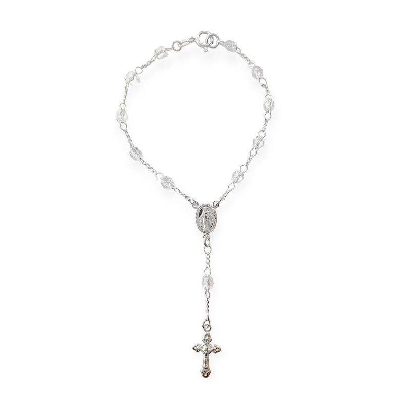 ANDREA COGGIOLA JOYAS - Pulsera Denario Cristal Blanco Plata Fina 925