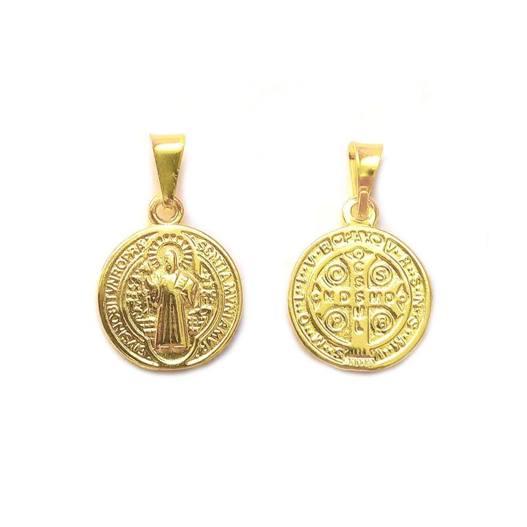 Colgante Medalla San Benito 14mm Enchapado Oro 18K Dorado TALLA UNICA