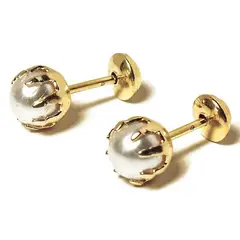 ANDREA COGGIOLA JOYAS - Aros Niña Perla Sintética 5mm Enchapado Oro 18K