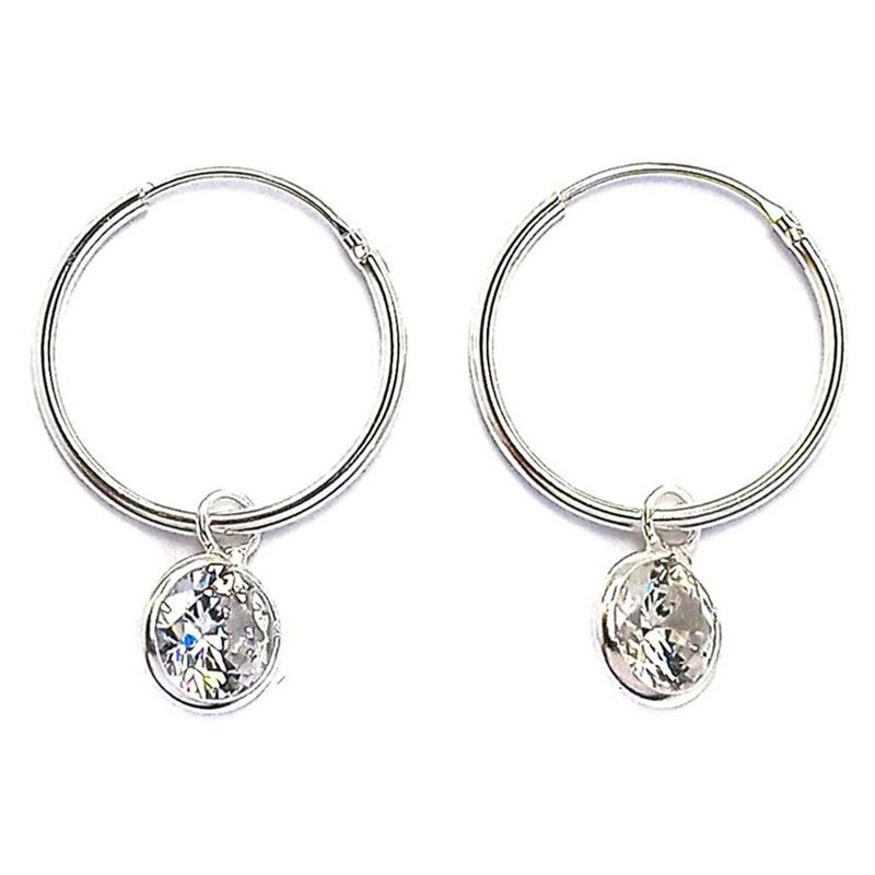 ANDREA COGGIOLA JOYAS - Aros Argollas Circón Blanco Colgante Plata Fina925