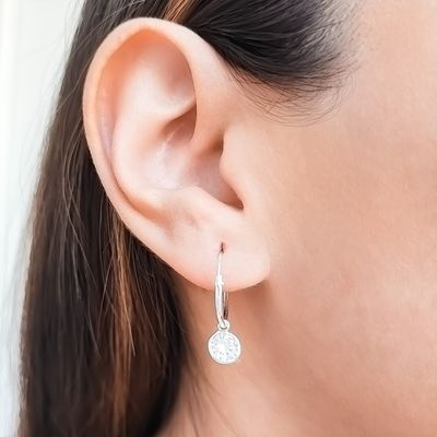 Imagen 2 del producto Aros Argollas Circón Blanco Colgante Plata Fina925