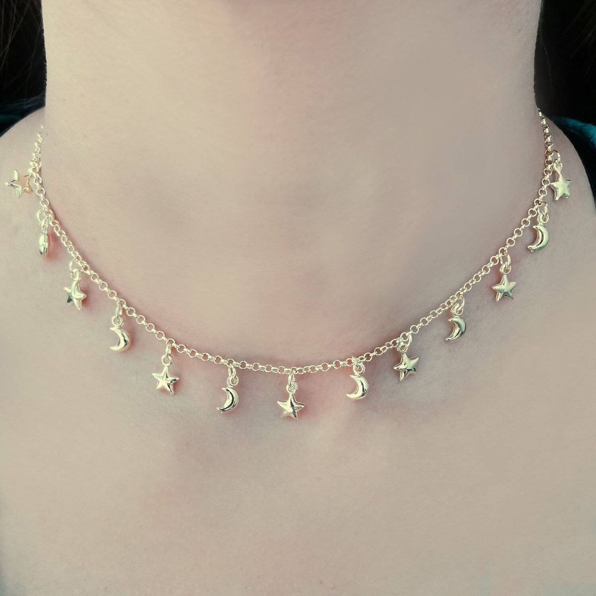 COGGIOLA - Collar Chiches Estrellas Lunas Enchapado Oro 18K