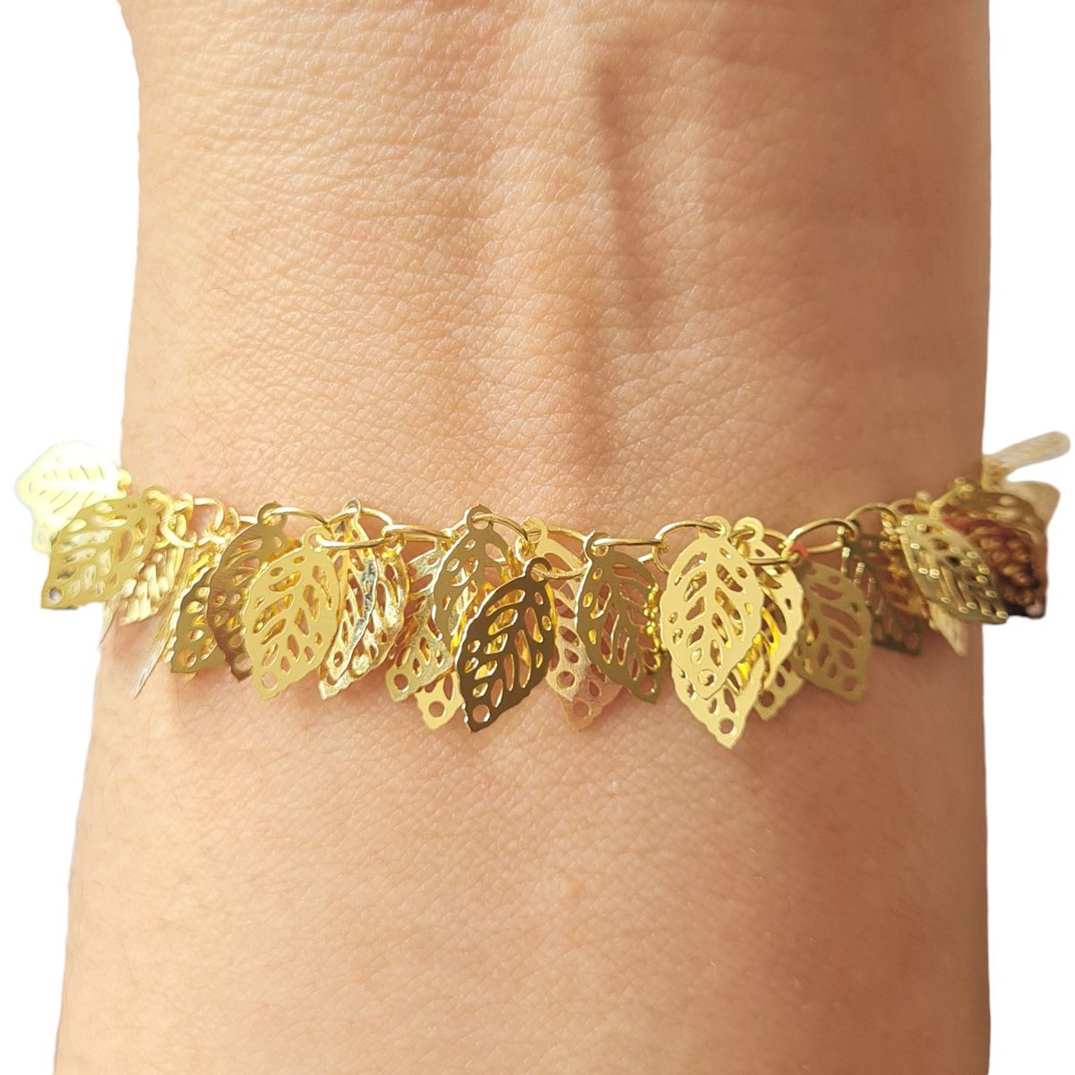 COGGIOLA - Pulsera Chiches Hojas Caladas Enchapado Oro 18K