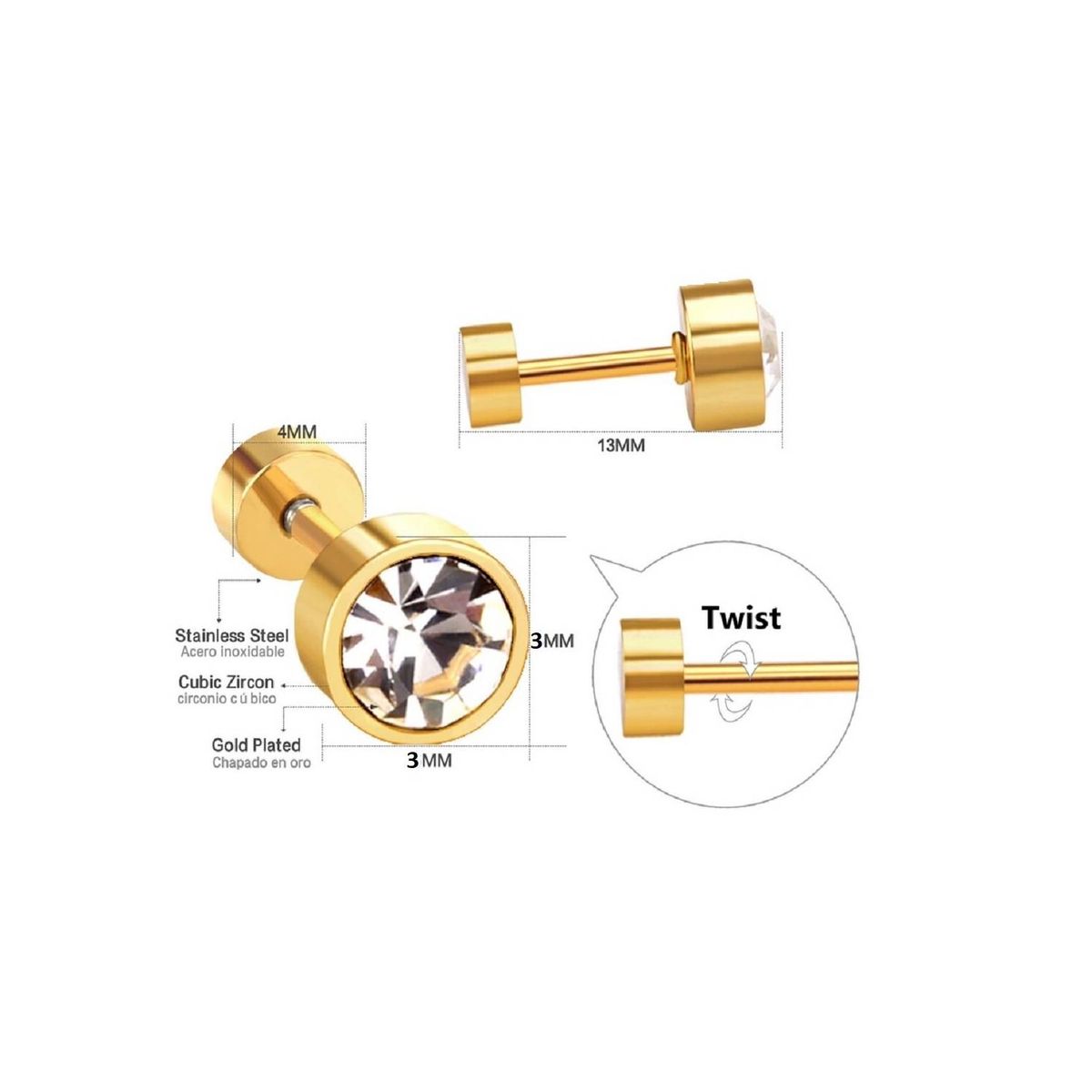 ELBAULDEJUMA - Aros punto luz seguridad tapas tuerca hipoalergénico y chapados en oro