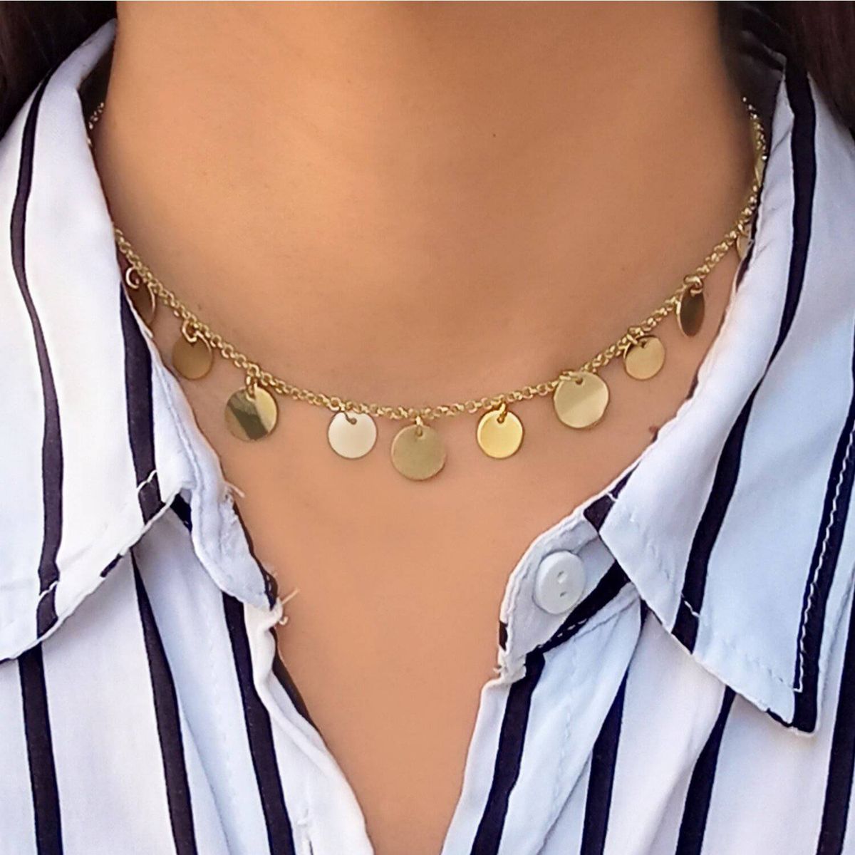 COGGIOLA - Collar Choker Discos Enchapado Oro 18K 42cm