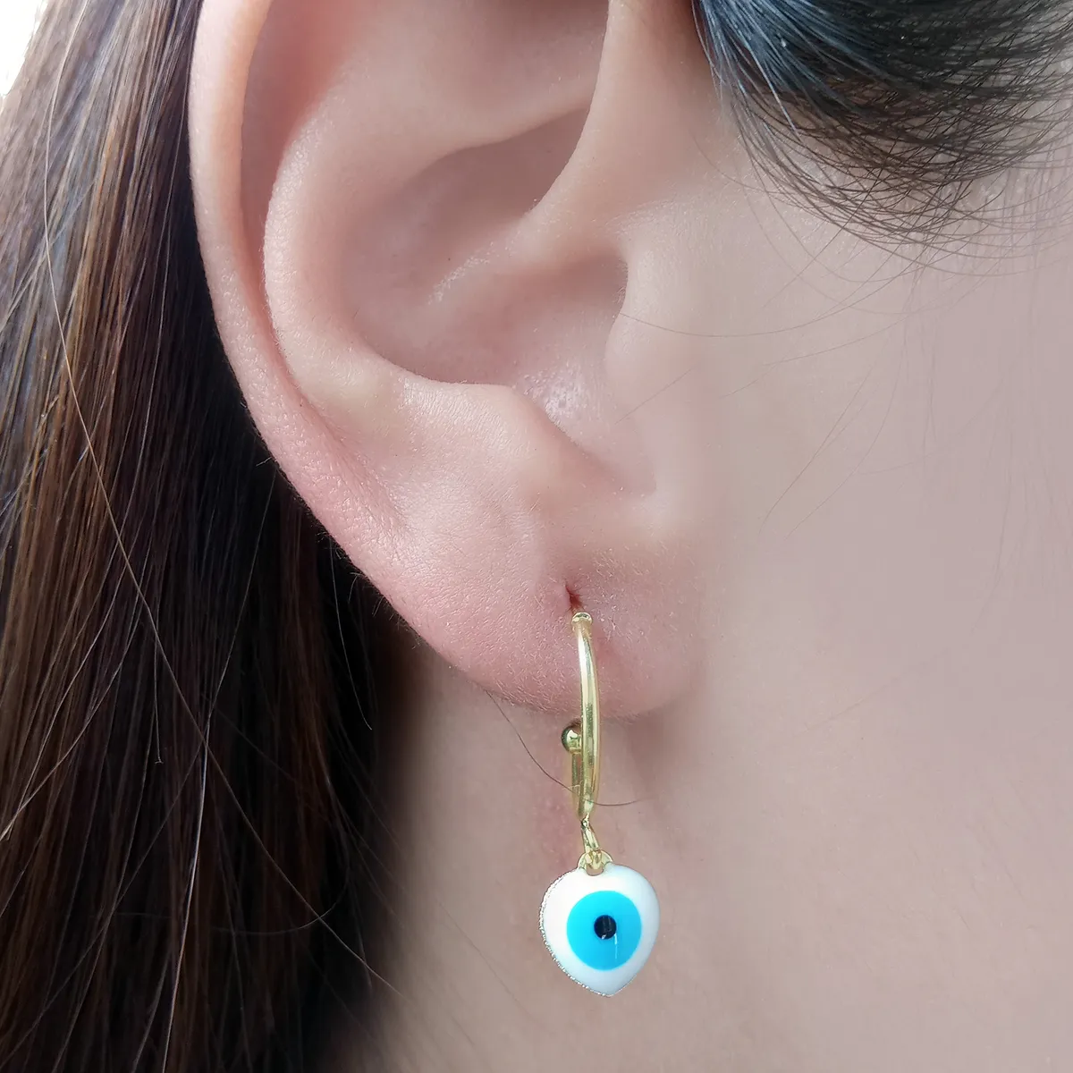 COGGIOLA - Aros Argolla Colgante Corazón Ojo Turco Enchapado Oro 18K