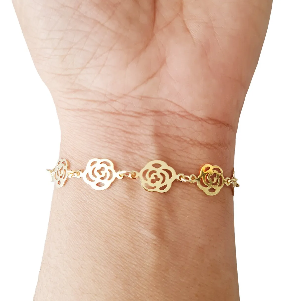 COGGIOLA - Pulsera Rosas Caladas Enchapado Oro 18K
