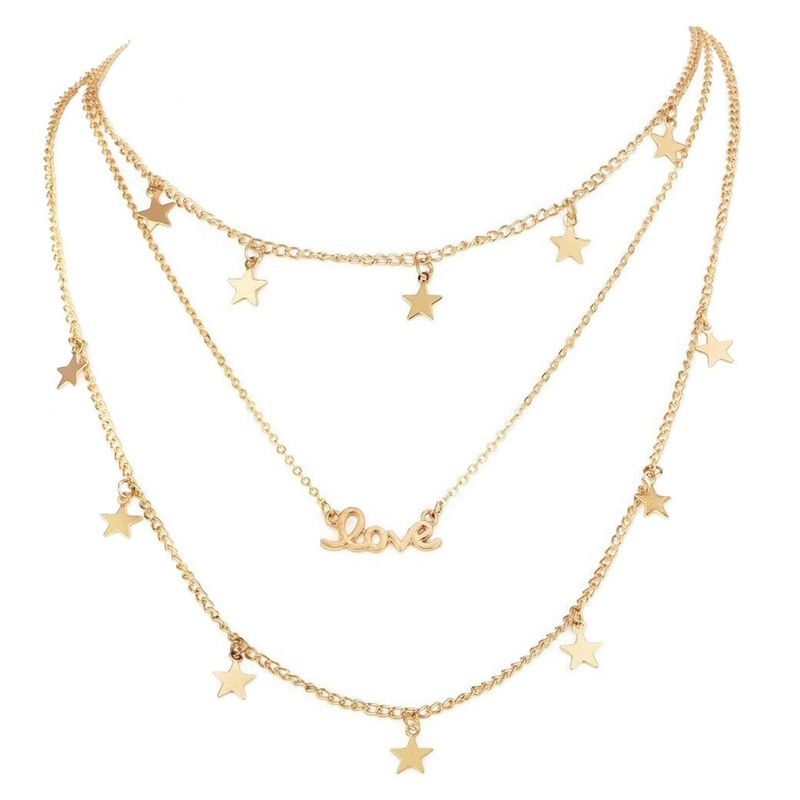 ELBAULDEJUMA - Gargantilla estrella dorada 3 collares en 1 choker love