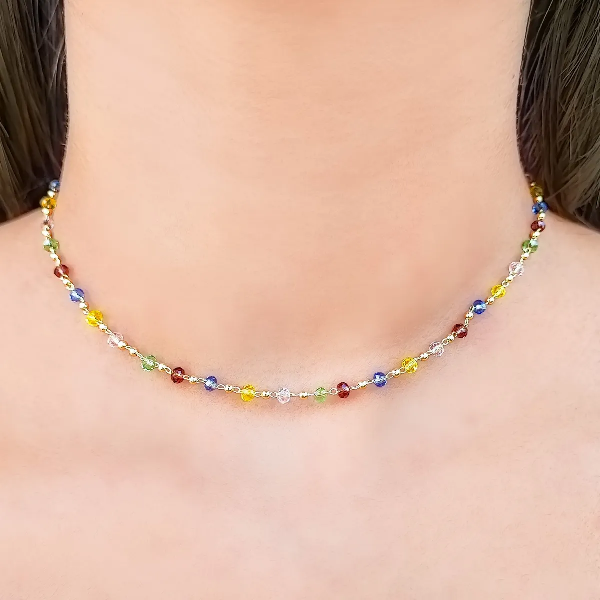 COGGIOLA - Collar Choker Cristales 38cm Enchapado Oro 18K