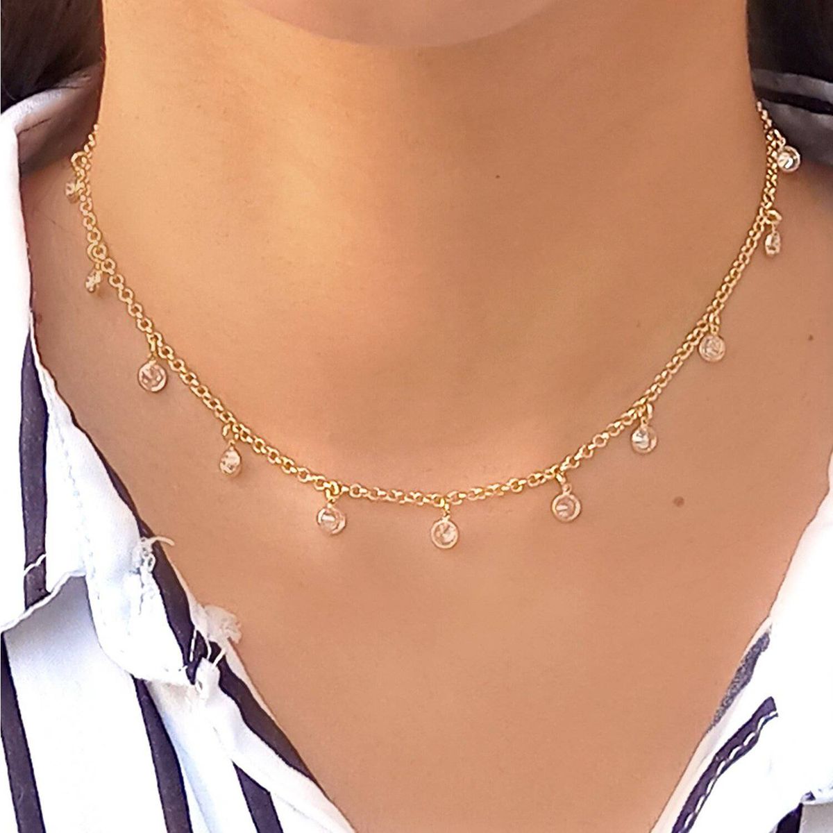 COGGIOLA - Collar choker circones cadena enchapada oro 18k