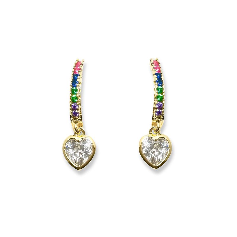 ANDREA COGGIOLA JOYAS - Aros Argollas Cintillo Circón Colores Corazón Enchapado Oro 18K