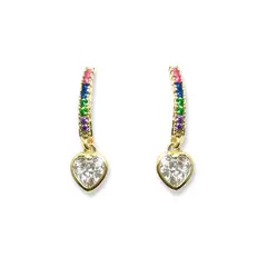 ANDREA COGGIOLA JOYAS - Aros Argollas Cintillo Circón Colores Corazón Enchapado Oro 18K