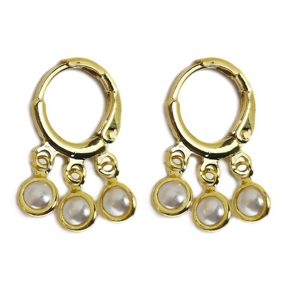 COGGIOLA - Aros Argollas 3 Perlas Enchapado Oro 18K