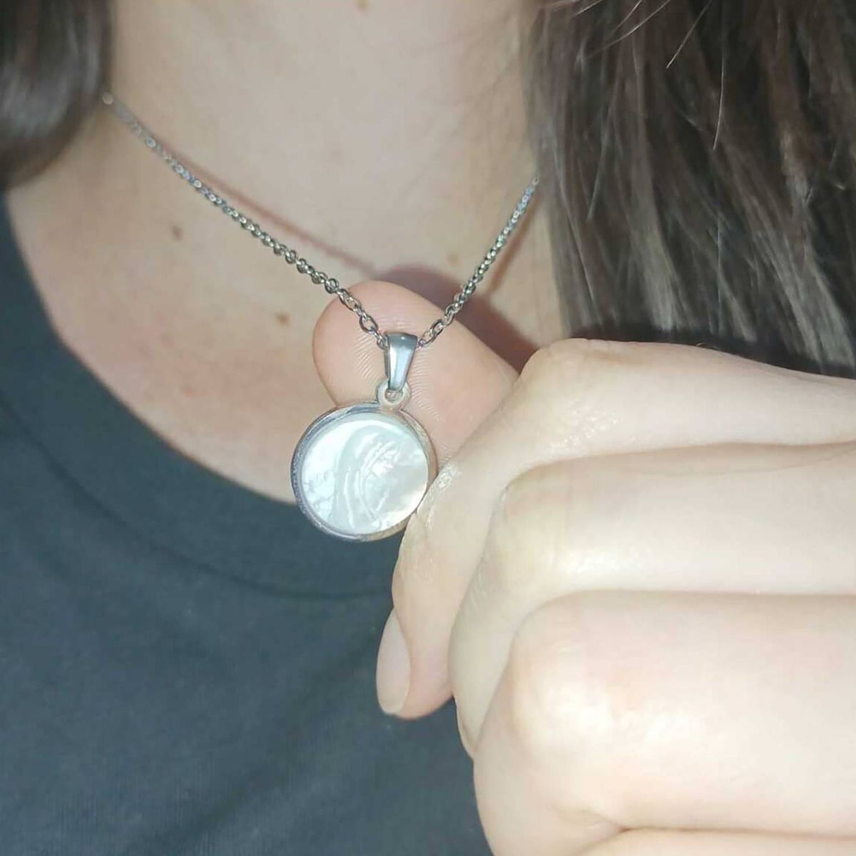 ELBAULDEJUMA - Colgante Virgen María nacarada medalla collar