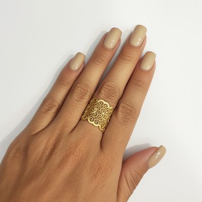 Imagen 2 del producto Anillo Calado Enchapado Oro 18K Ajustable