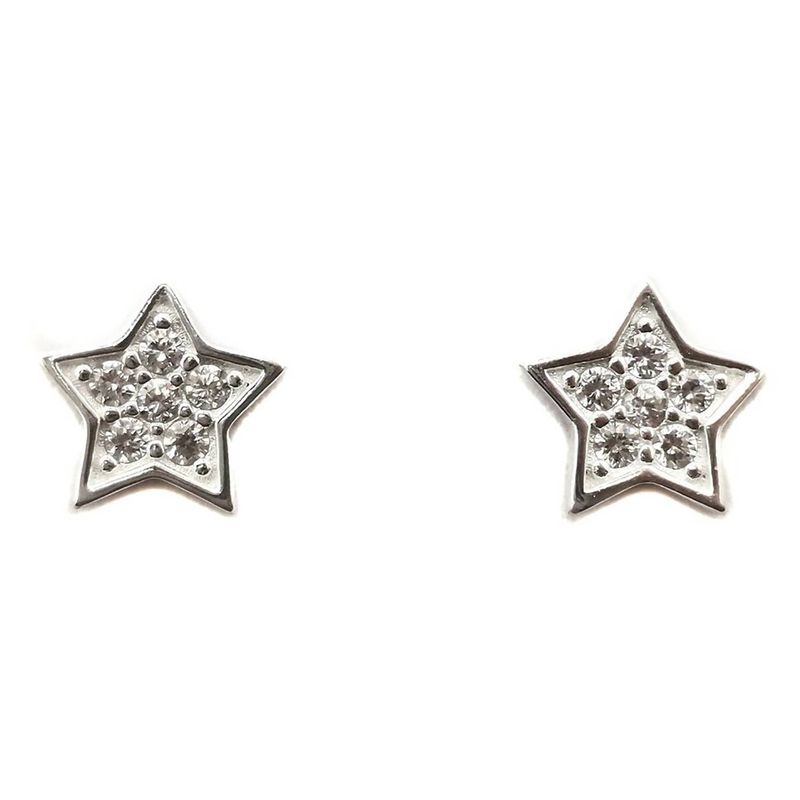 ANDREA COGGIOLA JOYAS - Aros Estrella Circón Blanco 10mm Plata Fina 925