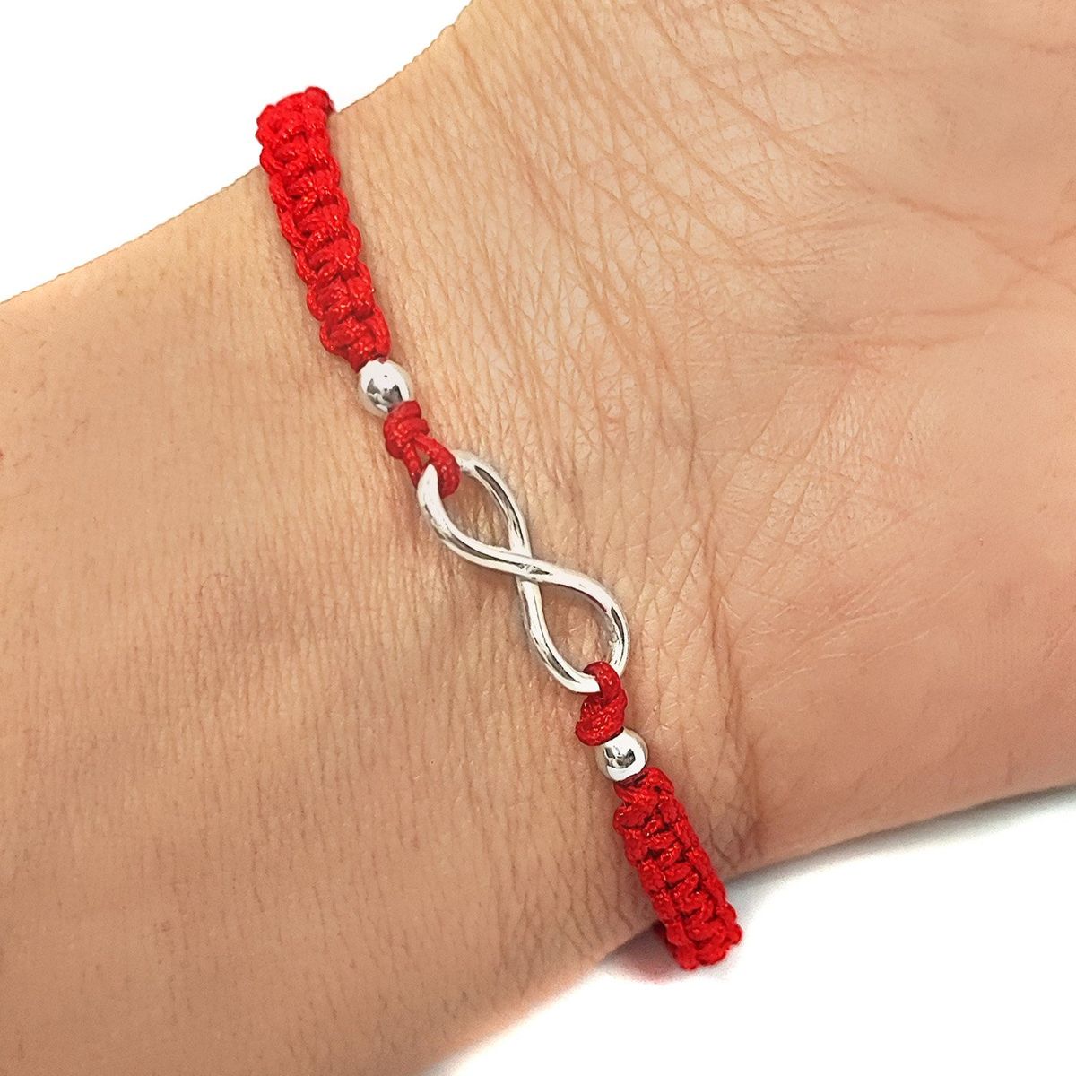 COGGIOLA - Pulsera Infinito Tubo Plata Fina 925 Cordón Rojo