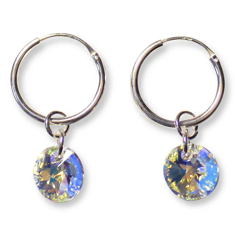 Aros Argollas Cristal Aurora Boreale Plata Fina 925 Plateado TALLA UNICA