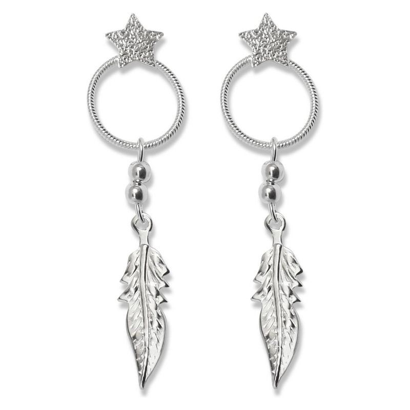 ANDREA COGGIOLA JOYAS - Aros Tope Estrella Círculo Bolitas Pluma Plata Fina 925