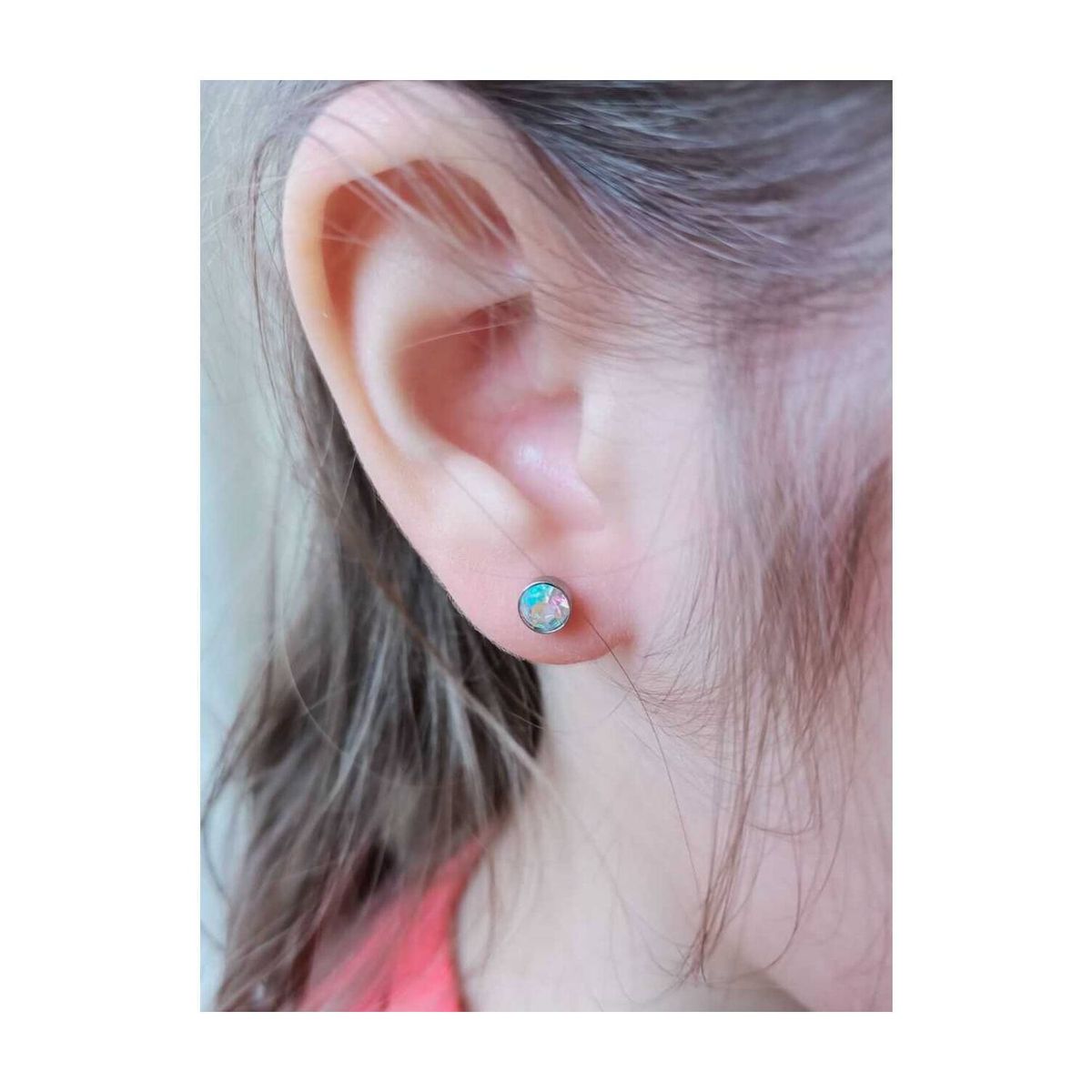 ELBAULDEJUMA - Pendientes pequeños punto de luz tornasol hipoalergénicos