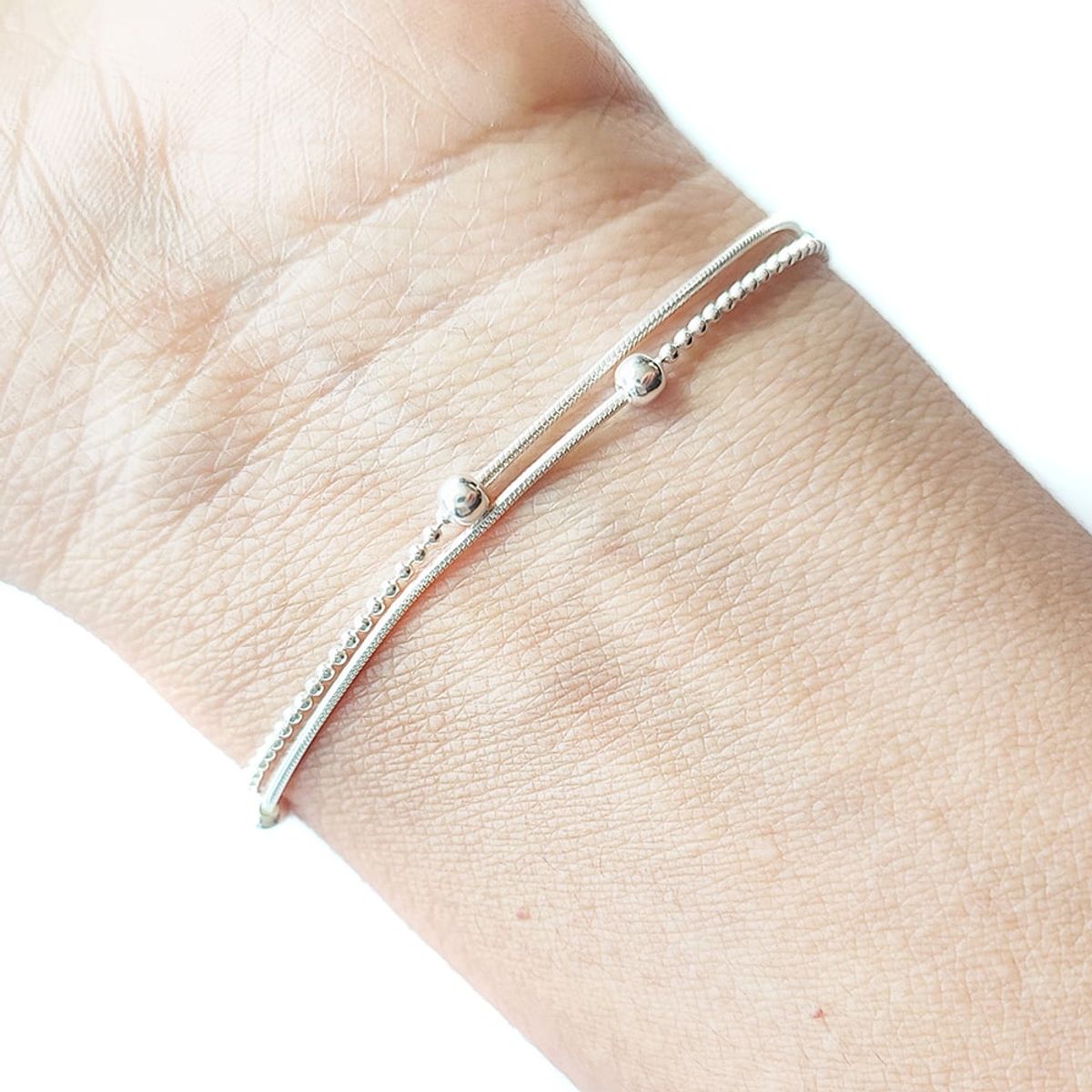 COGGIOLA - Pulsera Doble Pelotitas Plata Fina 925