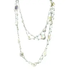 ANDREA COGGIOLA JOYAS - Collar Perla de Río Coin Blanca Cristal Hilo Seda