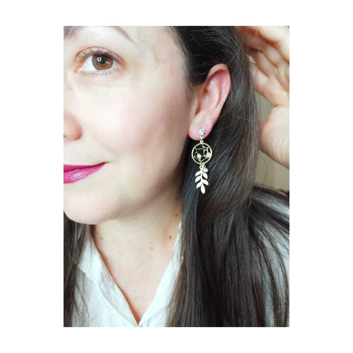 ELBAULDEJUMA - Aros largos atrapasueños dorados perla zirconia