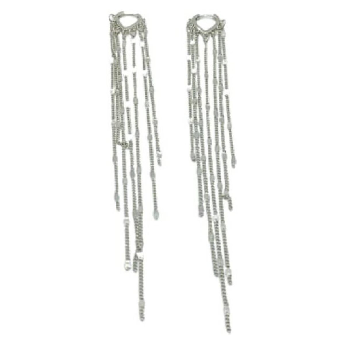 ELBAULDEJUMA - Aros largos elegantes plateados cascada brillo