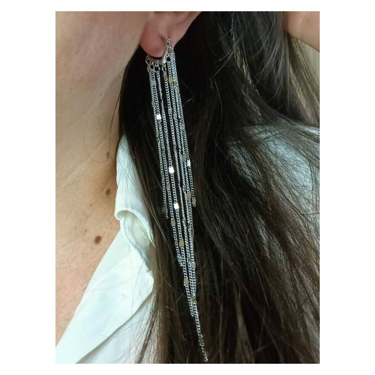 ELBAULDEJUMA - Aros largos elegantes plateados cascada brillo