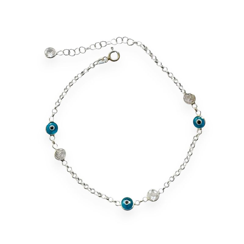ANDREA COGGIOLA JOYAS - Pulsera 3 Ojos Turco Circón Plata Fina 925